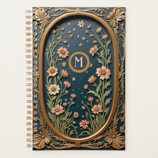 Grappige Wildflower Evening Art Nouveau Monogram Planner (Voorkant)