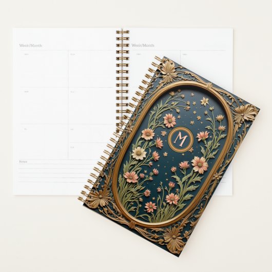 Grappige Wildflower Evening Art Nouveau Monogram Planner (Display)