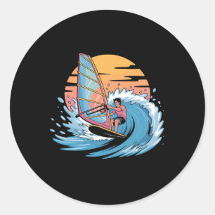 Grappige windsurfing kunst voor mannen vrouwen win ronde sticker