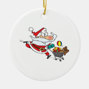 grappige winkelende kerstman cartoon keramisch ornament