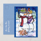 Grappige Winter Kerst Sneeuwpop Konijnen Wortelneu Briefkaart (Voorkant / Achterkant)