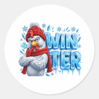 Grappige Winter Kip Sticker - Boze Haan met