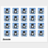 Grappige Winter Zwarte Kat Creationarts Vierkante Sticker (Vel)