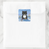 Grappige Winter Zwarte Kat Creationarts Vierkante Sticker (Tas)