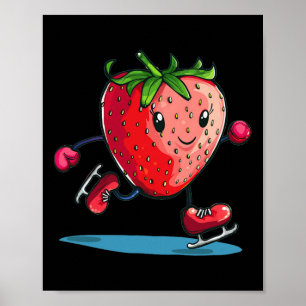 Grappige wintersport aardbei in schaatsen Schattig Poster