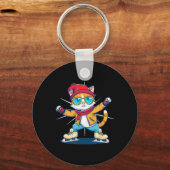 Grappige wintersport kat in het schaatsen Schattig Sleutelhanger (Voorkant)