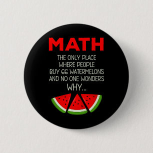 Grappige wiskunde watermeloen berekening grap lera ronde button 5,7 cm