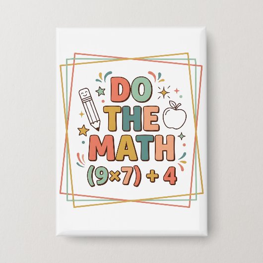 Grappige wiskundeleraar doet de wiskunde (9x7)+4 button (Voorkant)