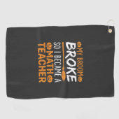 Grappige wiskundeleraar Halloween bezem Golfhanddoek (Horizontaal)