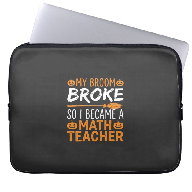 Grappige wiskundeleraar Halloween bezem Laptop Sleeve (Voorkant)