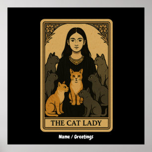 Grappige Witchy Gothic Cat Lady Tarot Kaart Magisc Poster