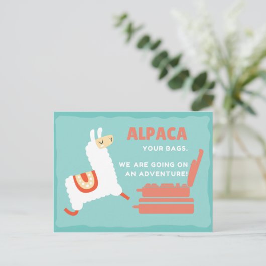 Grappige Witte Alpaca Reis Briefkaart (Staand voorkant)