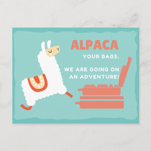 Grappige Witte Alpaca Reis Briefkaart (Voorkant)