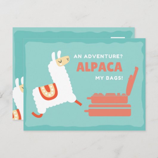 Grappige Witte Alpaca Reis Briefkaart (Voorkant / Achterkant)