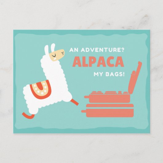 Grappige Witte Alpaca Reis Briefkaart (Voorkant)
