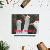 Grappige witte eenden dragen rode Santa Petten Feestdagenkaart