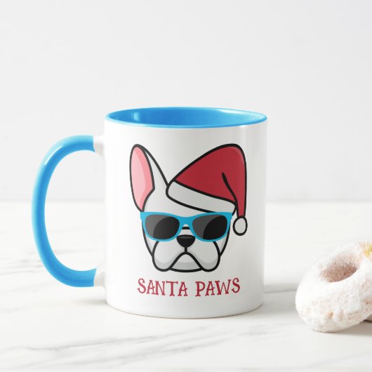 Grappige Witte Franse Santa Paws Kerstmis Mok (Met donut)