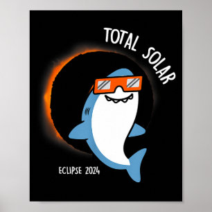 Grappige Witte Haai Kijkt naar Totale Zonsverduist Poster