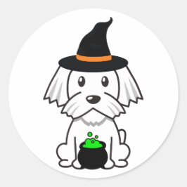 Grappige witte hond is een heks ronde sticker