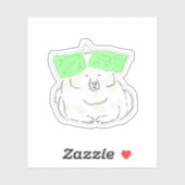 Grappige witte hond met groene bladeren hoed illus sticker (Vel)