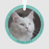 Grappige witte kat bezoeken Santa Custom Foto Ornament (achterkant)