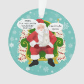 Grappige witte kat bezoeken Santa Custom Foto Ornament (voorkant)