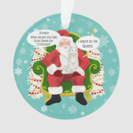 Grappige witte kat bezoeken Santa Custom Foto Ornament