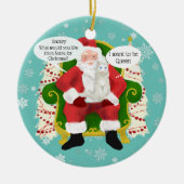 Grappige witte kat bezoeken Santa Custom Kerstmis Keramisch Ornament (Voorkant)