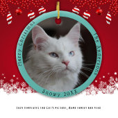 Grappige witte kat bezoeken Santa Custom Kerstmis Keramisch Ornament