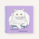 Grappige Witte Kat Boek Lezen Humor Paars (Voorkant)