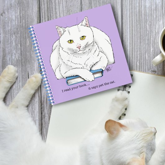 Grappige Witte Kat Boek Lezen Humor Paars