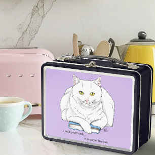 Grappige Witte Kat Boek Lezen Humor Paars