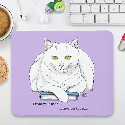 Grappige Witte Kat Boek Lezen Humor Paars Muismat