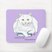Grappige Witte Kat Boek Lezen Humor Paars Muismat (Met muis)