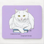 Grappige Witte Kat Boek Lezen Humor Paars Muismat (Voorkant)