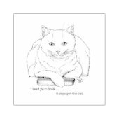 Grappige Witte Kat Boek Lezen Humor Paars Rubberstempel (Afrduk)