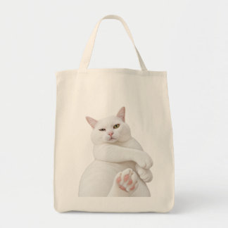 Grappige witte kat boodschappentas – Schattige ong Tote Bag