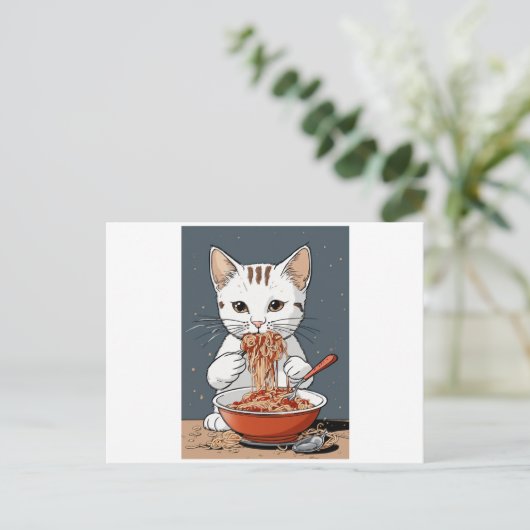 Grappige witte kat briefkaart (Staand voorkant)