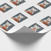 Grappige witte kat cadeaupapier (Hoek)