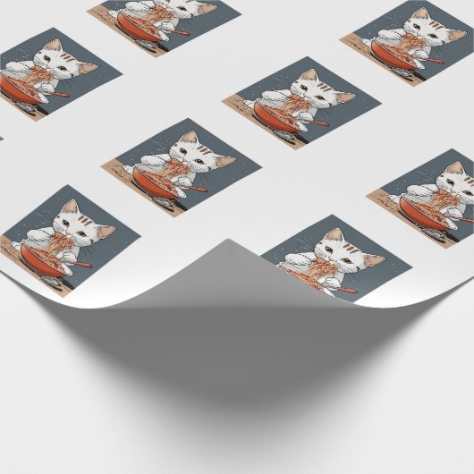 Grappige witte kat cadeaupapier (Hoek)