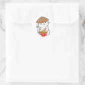 Grappige witte kat eet noedels ronde sticker (Tas)