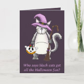 Grappige Witte Kat Heks Halloween Groet Kaart (Voorkant)