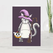 Grappige Witte Kat Heks Halloween Groet Kaart (Achterkant)