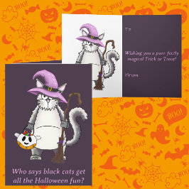 Grappige Witte Kat Heks Halloween Groet Kaart