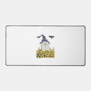 Grappige witte kat in heksenhoed vintage Halloween Bureaumat