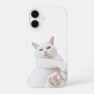 Grappige Witte Kat iPhone 16 Hoes – Schattige Chag Hoesje