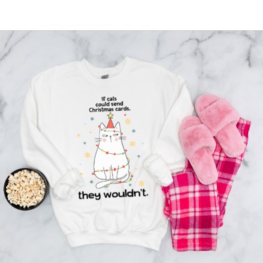 Grappige witte kat Kerstboom lampjes sarcastisch Trui