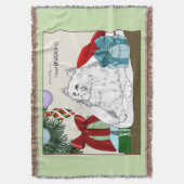 Grappige witte kat Kerstboomornamenten groen Deken (Voorkant Verticaal)