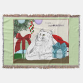 Grappige witte kat Kerstboomornamenten groen Deken (Voorkant)