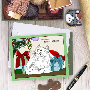 Grappige witte kat Kerstboomornamenten groen Kaart